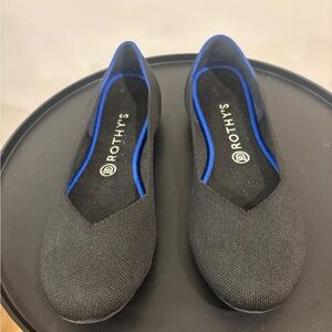 Rothy's Black Flats with Vibrant Blue Accent